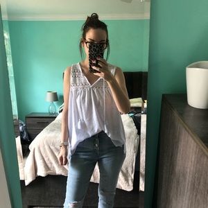 Thyme & Honey White Crochet Lace Tassel Tank Top Boho Beach Summer Women's‎ M